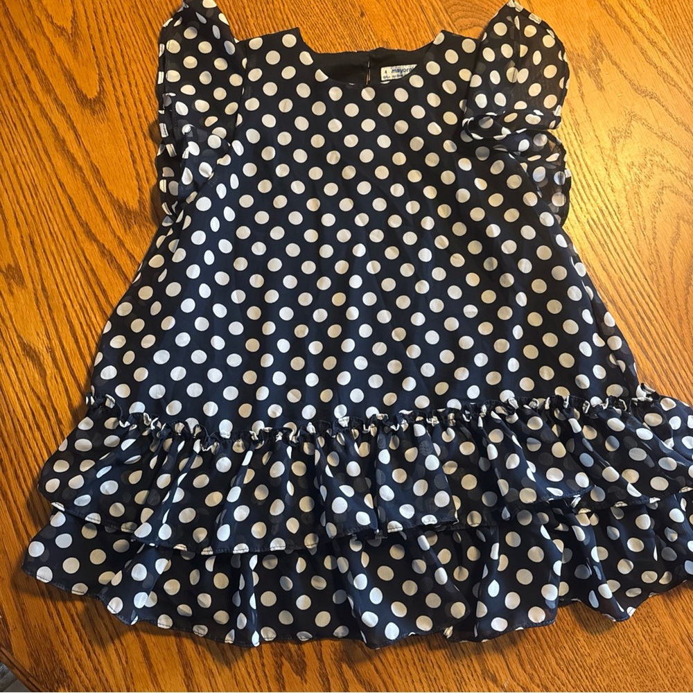 Mayoral Navy Blue Dress with White Polka Dots